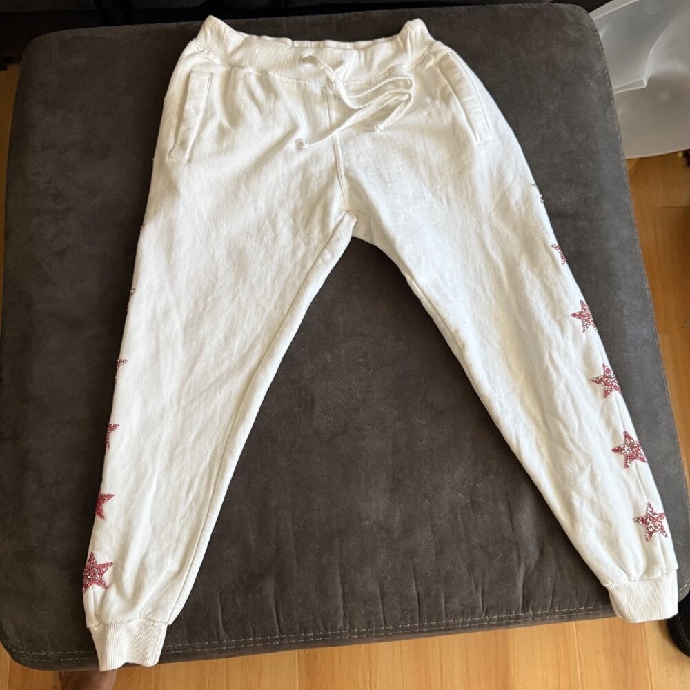 Carmar White Sweatpants With Pink Glitter Stars Size S
